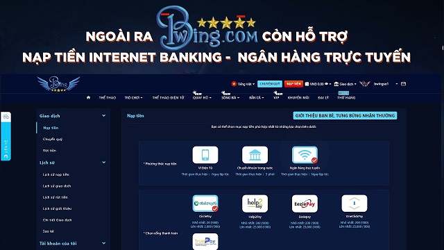 Nạp tiền BWING thông qua nhiều phương thức khác nhau