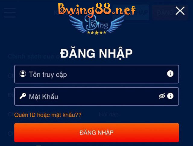 Biểu mẫu đăng nhập vào Bwing