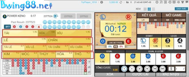 Giao diện bàn chơi Keno Bwing