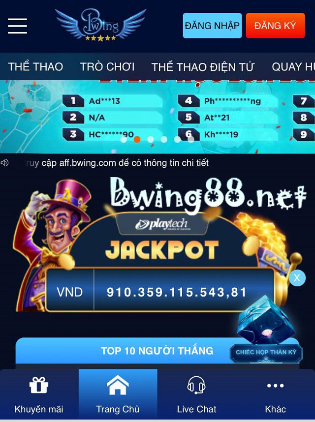 Đăng nhập vào BWING thông qua ứng dụng cá cược trên Mobile