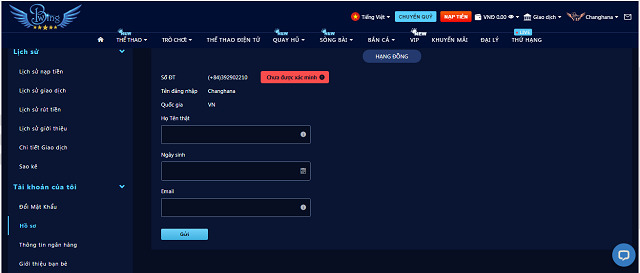 Xác nhận thông tin cá nhân khách hàng chơi tại BWING